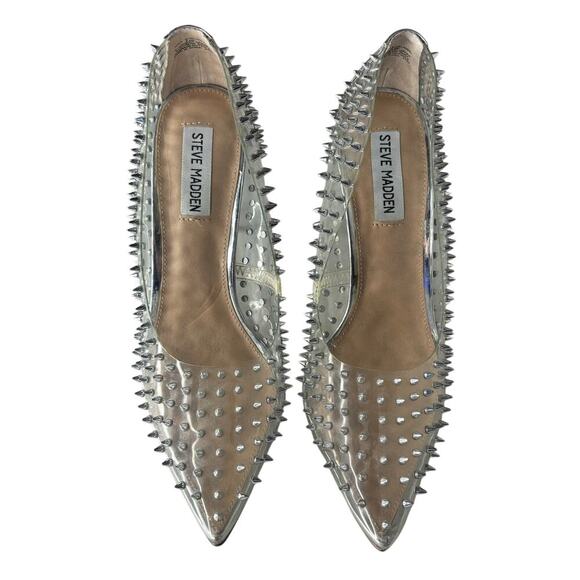 Steve Madden Vala Spiked Pumps Silver / Clear Size 8.5 - Picture 2 of 7